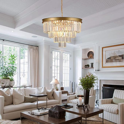 A AXILIXI Modern Crystal Chandeliers Gold 24” Round Chandelier for Dining Room 12 Light Ceiling Pendant Light Fixture Raindrop Luxury Gold Flush Mount Chandelier for Entryway Living Room