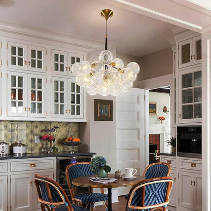 Longree Bubble Ball Glass Chandelier Black and Gold, 24 inches Swirled Blown Glass Globe Cluster Pendant Light Fixture for Bedroom Island Restaurant
