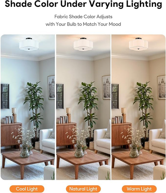VONLUCE Semi-Flush Mount Ceiling Light, 12.8" Modern 4-Light Ceiling Light Fixture with White Clover-Shaped Shade 4 E26 Sockets for Bedroom Entryway Living Room, Black Finish, ETL Certificated
