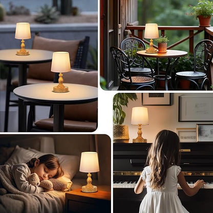 PARTPHONER Mini Cordless LED Table Lamp, 5200mAh Rechargeable Battery Operated Lamp, 3-Level Brightness, Touch Dimmable Desk Lamp, Bedside Night Light for Patio Camping Restaurant Home, Wood Grain