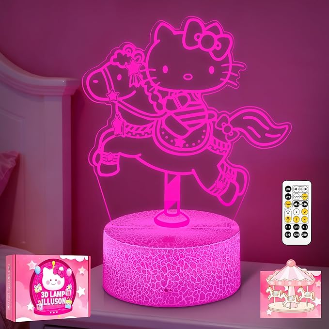 3D Kitty Night Light - Kitty Stuff 7 Color LED Cute Kitty Lamp Room Decor with Remote Control, Timer & Dimmable Function Gifts for Girls Birthday & Christmas with Greeting Gift Card
