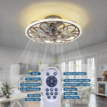 Rustic Caged Ceiling Fan with Lights Remote Control, Retro Industrial Ceiling Fan with Light for Kitchen Bedroom Living Room