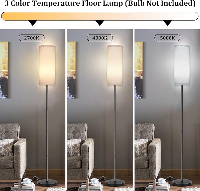 PARTPHONER Modern Standing Lamp with Lampshade, Minimalist Tall Lamp with Foot Switch for Living, Bedroom, Kids Room, Office