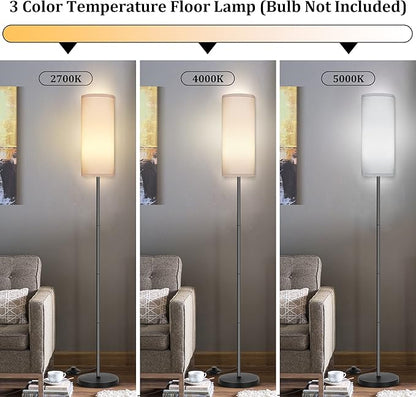 PARTPHONER Modern Standing Lamp with Lampshade, Minimalist Tall Lamp with Foot Switch for Living, Bedroom, Kids Room, Office