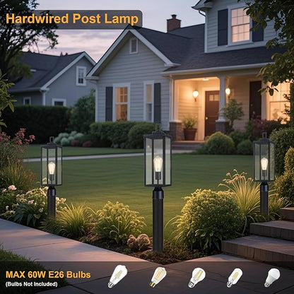 GRUENLICH Outdoor Lamp Post Light Fixtures, Exterior Pole Lantern with Tempered Glass, 20.5 Inch Fence Post Lighting for Garden Yard Pathway, Black, 1 Pack