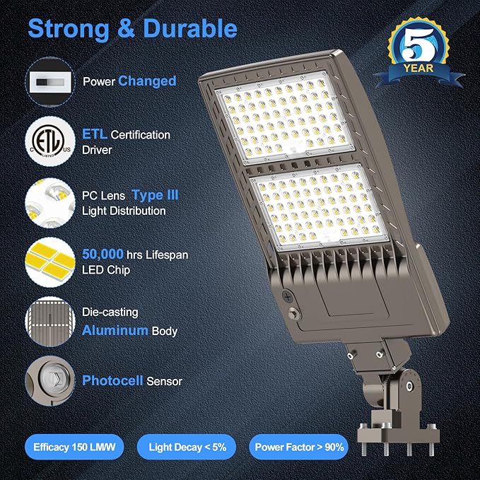 KUKUPPO 10Pack 480V 400W LED Parking Lot Light Power Adjustable, Dusk to Dawn LED Shoebox Flood Pole Light Outdoor Parking Lighting Arm Mount 60,000LM 5000K IP65 Waterproof 277-480V ETL Listed