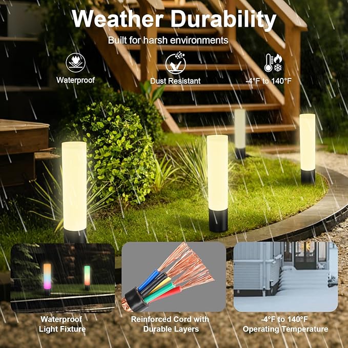 VTimes Outdoor Pathway Lights, Color Changing Walkway Lights, Waterproof Landscape Path Lights, APP/Control Box/Remote Control, Pathway Light Wired for Yard, Garage, Garden, Lawn Decor, 4 Pack