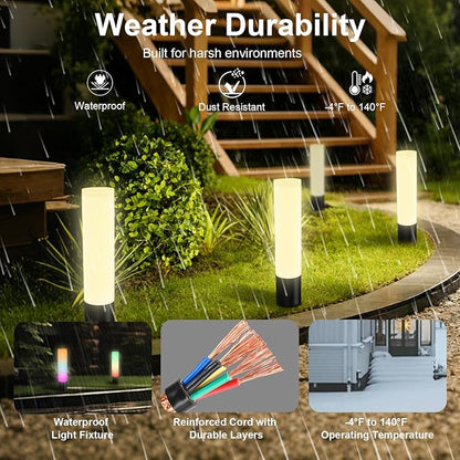 VTimes Outdoor Pathway Lights, Color Changing Walkway Lights, Waterproof Landscape Path Lights, APP/Control Box/Remote Control, Pathway Light Wired for Yard, Garage, Garden, Lawn Decor, 4 Pack