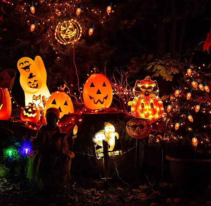 Orange Halloween Lights, 25 FT Christmas String Lights with 25 C9 Incandescent Bulbs, Waterproof Halloween Decorations for Outdoor Indoor Patio Home Party Garden Yard Decor