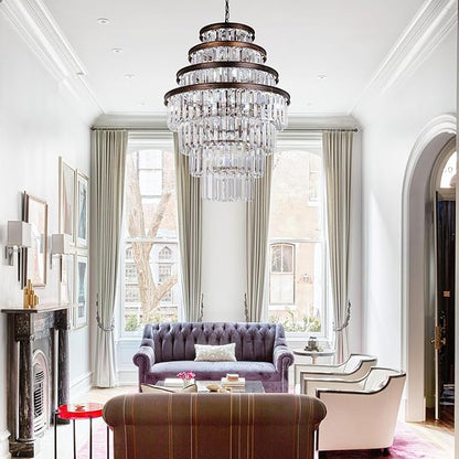 Wellmet Antique Gold Crystal Chandelier, 7-Tier Large Vintage Luxury Crystal Chandelier, Bronze Crystal Pendant Light for Living Room, Dining Table, Foyer, Drawing Room, Hallway, Entryway, Restaurant