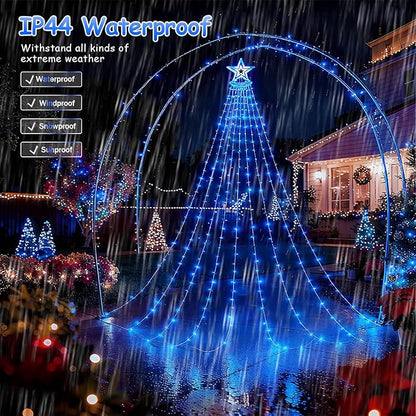Star String Lights, 350 LED Tree Waterfall Fairy Lights, Outdoor Waterproof Christmas Decoration Lights with Remote, 16FT X 9 Hanging LED Lamp for Garden Yard Wedding Birthday Festival, Ocean Blue