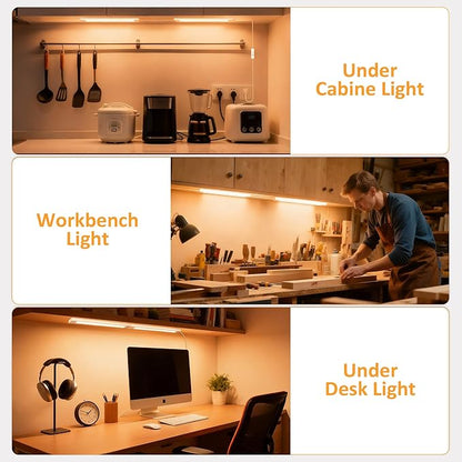 maylit Under Cabinet Lighting Plug in, 2Pcs 14 Inch Linkable Ultra Bright LED Light Bars, Renter Friendly Lamp, Wired 110V 120V Indoor Lights for Kitchen Cabinet, Counter, Workbench, Shelf, Warm White