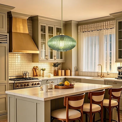 12" Green Glass Modern Pendant Light Kitchen Island 2 Pack Brushed Gold Mid Century Modern Pendant Lighting with Clear Green Glass Hanging Pendant Light for Dining Room（Bulb Incl.）