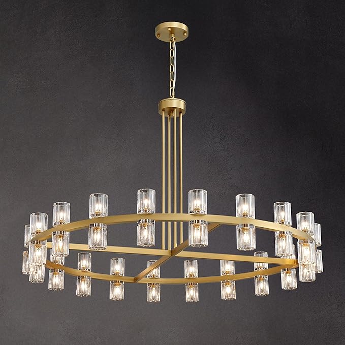 48" Gold Wagon Wheel Crystal Chandelier, Modern Round Chandelier for Dining Room Table, K9 Crystal Ceiling Chandelier for Living Room Entryway Foyer, Includes 40× G4 Bulbs