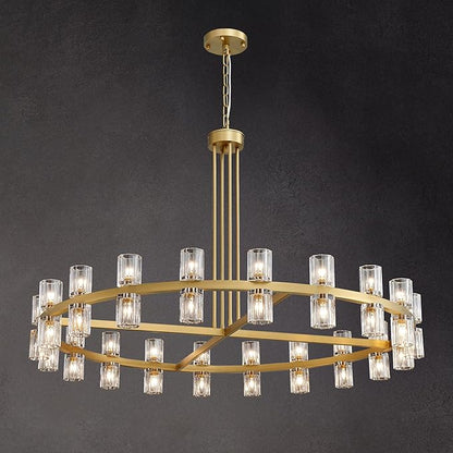 48" Gold Wagon Wheel Crystal Chandelier, Modern Round Chandelier for Dining Room Table, K9 Crystal Ceiling Chandelier for Living Room Entryway Foyer, Includes 40× G4 Bulbs