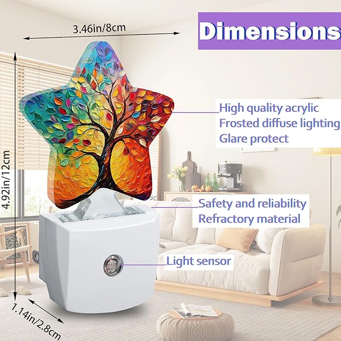Tree of Life Night Light for Kids,Colorful Tree Night Lights Plug Into Wall, Lightweight Dusk to Dawn Light Sensor Warm Nightlights for Girls Boys Bedroom Nursery Basement