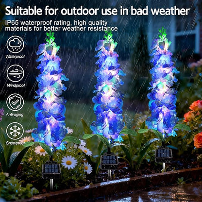MRHEPHAESTUS Solar Garden Lights, Solar Blue Delphinium Flowers Lights 4 Pack 80 LEDs, Waterproof Outdoor Light Two Lighting Modes for Outside Wedding Party Garden Yard Patio Lawn Decor