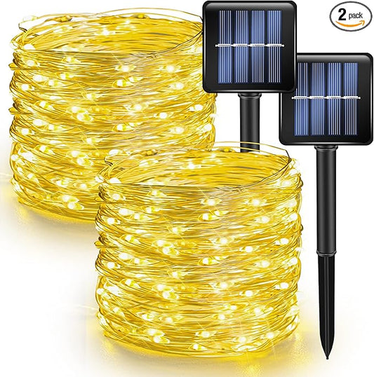 Dazzle Bright 2 Pack Solar String Lights Outdoor, Total 80FT 240LED Solar Powered Waterproof Fairy Lights 8 Modes, Silver Wire Lights (Warm White)