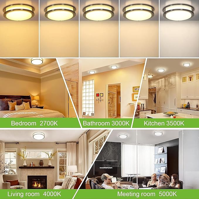 13 inch Flush Mount LED Ceiling Light Fixture, 2700K/3000K/3500K/4000K/5000K Adjustable Ceiling Lights, Brushed Nickel Saturn Dimmable Lighting for Hallway Bathroom Kitchen or Stairwell, ETL Listed