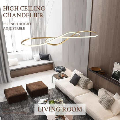 Modern LED Chandelier Gold Dimmable LED Pendant Light for Dining Room Light Fixture Over Table Modern Kitchen Island Lighting High Ceiling with Remote for Living Room(56 Inch, 3000K-6500K)