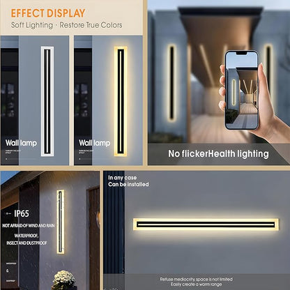 2 PACK-79inch Long Outdoor Modern LED Wall Light,Waterproof IP65 Warm White 110V led Wall Mount Lighting Fixture Rectangular Black Elegant Frosted White Acrylic Anti Rust.