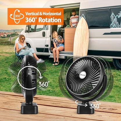 10000mAh Battery Operated Camping Fan with LED Light-7 inch USB Fan with Hanging Hook for Tent Car RV Hurricane Emergency Outage