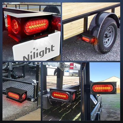 Nilight 2 PCS Steel Trailer Light Boxes Housing Kit 3LED License Plate Lights 6 Inches Oval Red Amber Tailight 2 Inch Round Side Marker Lamp Grommet Plugs for Truck Tractor Car