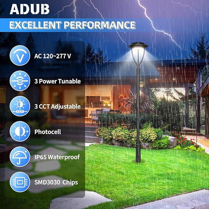 ADUB LED Post Light 100W 80W 60W, Outdoor LED Post Top Light 3000K 4000K 5000K Adjustable, 14000LM ETL Listed Pole Light with Photocell, IP65 Commercial Post Lighting for Parking lot Yard, AC100-277V