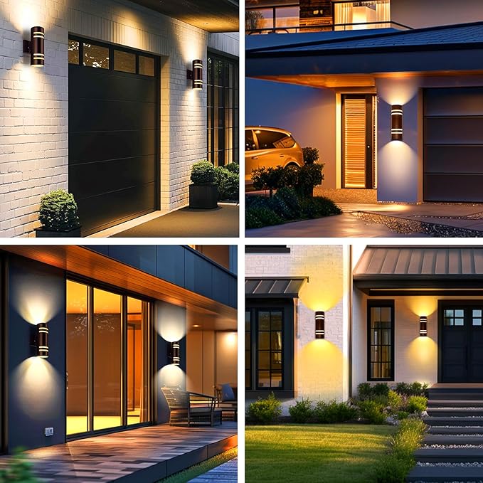 Outdoor Wall Sconce, Dusk to Dawn Up and Down Outdoor Wall Light, IP65 Waterproof LED Exterior Lighting Fixtures, Bronze Modern Wall Sconces 2 Pack for Hallway, House, Porch, Backyard, Garage