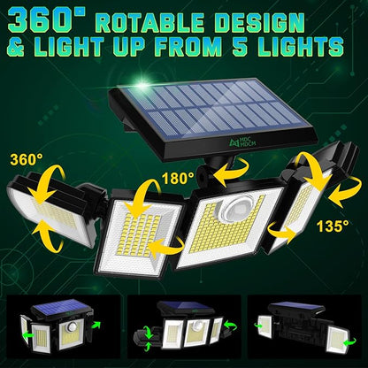 Solar Lights Outdoor Waterproof Motion Sensor - 416 LEDs 3000 Lumens Super Bright 3 Brightness 3 Modes 2400mAh 360° Illumination 32ft Solar Flood Security Light for Outside (1, 13.7x4.3x5inch)