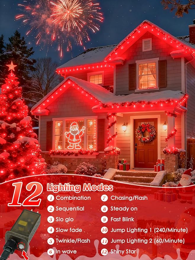2026 New Voice Control Connectable 2PK 164FT 400LED Christmas String Lights Indoor Outdoor with Remote | Smart Twinkle Fairy String Lights 12 Modes & Timer for Xmas Tree Decor (Red)