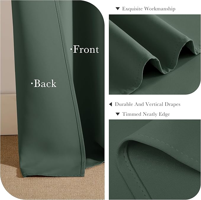 PONY DANCE Dark Green Short Blackout Curtains 36 inch Length for Kitchen, Privacy Small Black Out Grommet Half Window Drapes for Bathroom Cabinet Camper RV Bunk(W42 x L36 inch, 2 Panels)