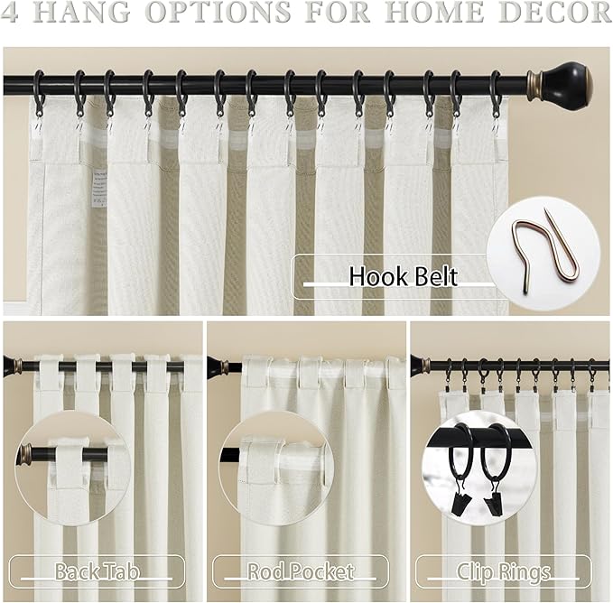 DUALIFE 132 Inch Natural Linen Blackout Curtains 11 FT Long for Hall Ceiling Back Tab Loop Pocket Curtains Pinch Pleated Drapes for Patio Sliding Glass Door,W50 x L132,2 Panels Natural Birch Color