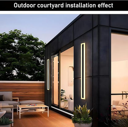 2Pack 31.5inch Long Outdoor Modern LED Wall Light,24W Waterproof IP65 Warm White 110V led Wall Mount Lighting Fixture Rectangular Black Wall Lights Elegant Frosted White Acrylic Anti Rust.