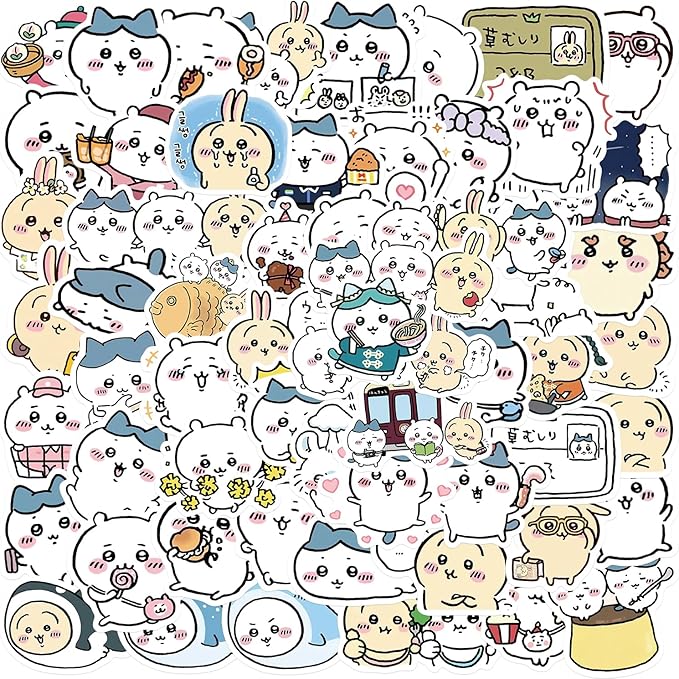 60pcs Japanese Cartoon Chiikawa Stickers for Kids, Funny Vinyl Waterproof Stickers for Water Bottle Phone Journal Guitar Skateboard Gifts for Teens Adults