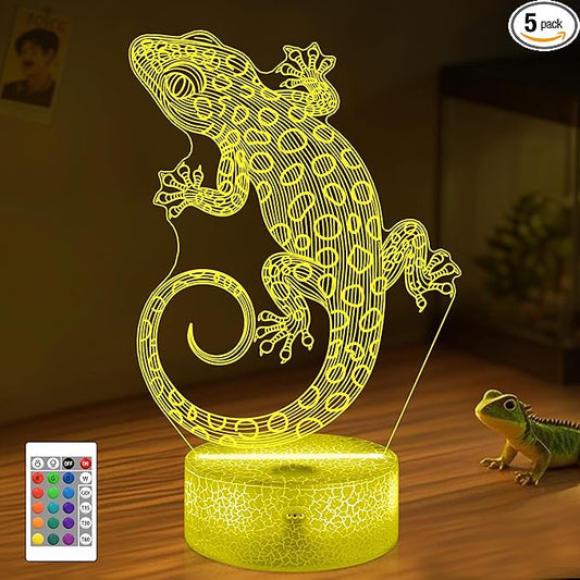 OkiyiD Leopard Gecko 3D Illusion Lamp - 16 Color Night Light with Remote, Gecko Reptile Tank Accessory Decor, Lizard Habitat Decor Gifts for Reptile Lovers Boys & Girls