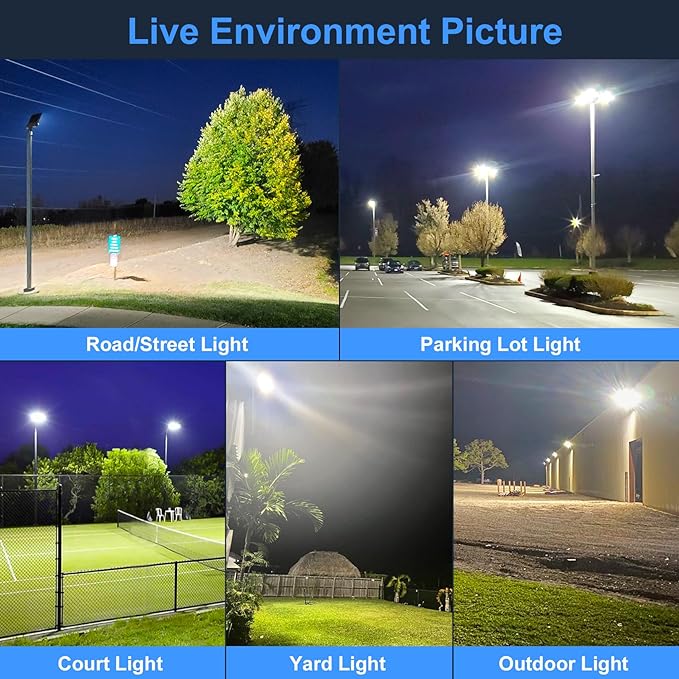 KUKUPPO 6Pack 480V 400W LED Parking Lot Light Power Adjustable, Dusk to Dawn LED Shoebox Flood Pole Light Outdoor Parking Lighting with Slip Fit 60,000LM 5000K IP65 Waterproof 277-480V ETL Listed