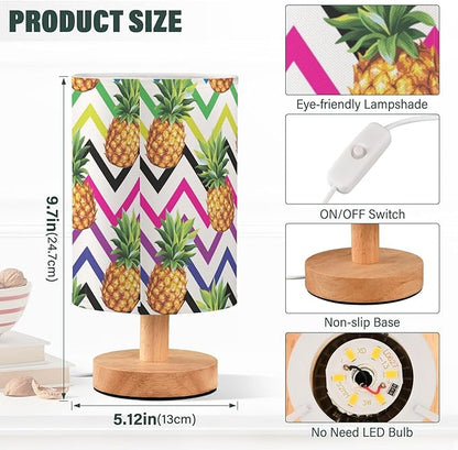 Table Lamp Pineapple Fruit Colorful Geometric Chevron Nightstand Lamp with Wood Base Fabric Lamp Shade Bedside Desk Lamp for Living Room Bedroom Kids Room Office