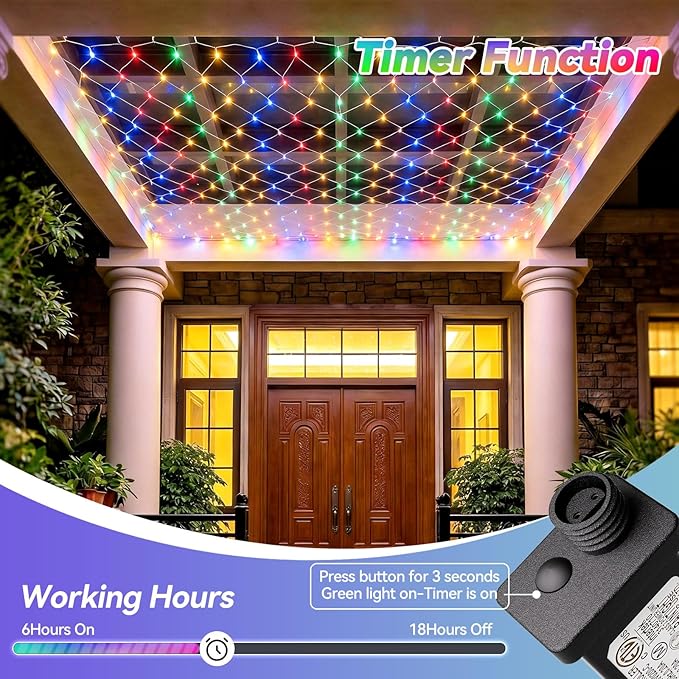 LitHome 10 x 10FT Gazebo Net Lights Outdoor, 280 LED Gazebo Lighting Waterproof, 8 Modes Connectable Net Lights with Timer, Multicolor Christmas Mesh Light Plug in for Bushes, Pergolas, Garden Decor