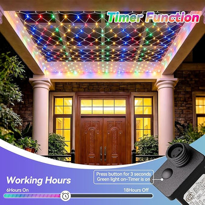 LitHome 10 x 10FT Gazebo Net Lights Outdoor, 200 LED Gazebo Lighting Waterproof, 8 Modes Connectable Net Lights with Timer, Multicolor Christmas Mesh Light Plug in for Bushes, Pergolas, Garden Decor