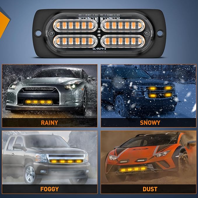Nilight 4PCS LED Strobe lights 12V 24V Sync Feature Amber 24LED Emergency Hazard Warning Lights with Controller Hard Wire or Cigarette Lighter Plug for Car Truck RVs Campers