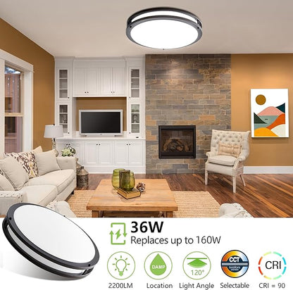 hykolity 16 inch Dimmable LED Flush Mount Ceiling Light, Oil Rubbed Bronze, 36W, 2200LM, 2.7/3/3.5/4K/5K Adjustbale, 120°Light Angle, CRI90, Ceiling Lamp for Bedroom, Kitchen, Office,ETL Listed