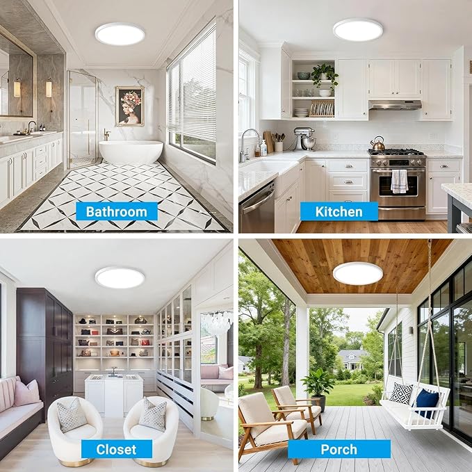 LED Flush Mount Ceiling Light,12Inch 24W,3000K/3500K/4000K/5000K/6500K 5 Color Temperatures Ceiling Light Fixture for Kitchen Porch Hallway Bedroom Bathroom and Closet,White
