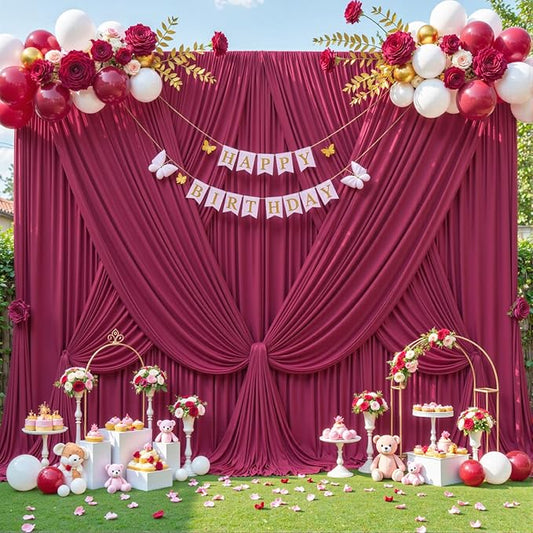 6 Panels Burgundy Backdrop Curtain for Parties Wedding Wrinkle Free Maroon Photo Curtains Backdrop Drapes Fabric Decoration for Birthday Engagement Ceremony 30ft(W) x 10ft(H)