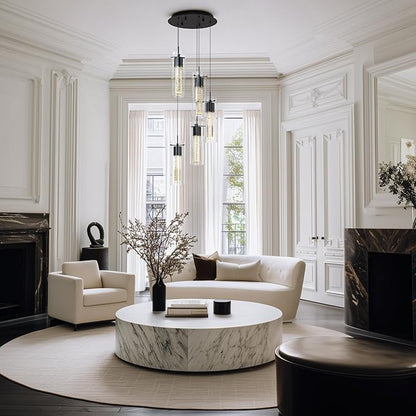 Tawson Alice 5-Light Chandelier Pendant Ceiling Light, Integrated Led and Bubble Glass, for Kitchen Island, Hallway, Entryway, Passway, Dining Room, Bedroom, Balcony Living Room (Black)