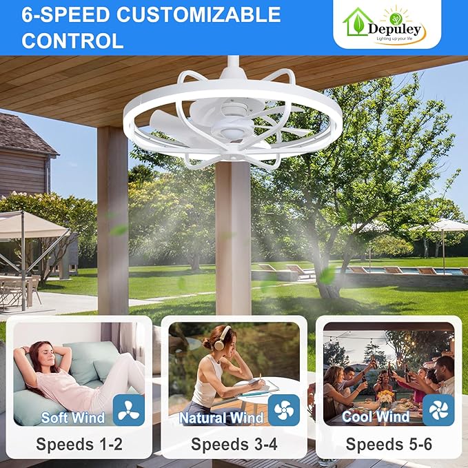 Depuley 20" Outdoor Ceiling Fan with Lights, White Waterproof Gazebo Hanging Fan with Remote App Control, Dimmable Plug in Caged outdoor Ceiling Fans for patios Porch 6-Speeds