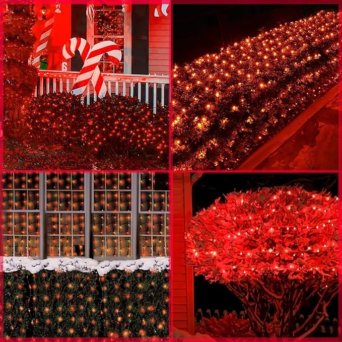 Neoclassy 120Led Red Christmas Net Lights Outdoor 5ft x 6ft Connectable, 8 Modes Waterproof Black Wire 29V Plug in Mesh Net Christmas Lights for Garden, Yard, Bushes, Trunk, Xmas Tree Decor (Red)