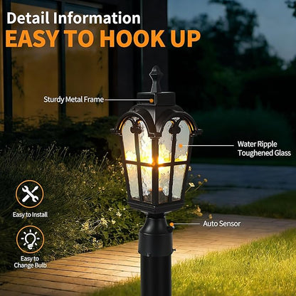 Dawn to Dusk Sensor Outdoor Post Lights Waterproof Post Light Fixture Outdoor Anti-Rust Waterproof Exterior Lamp Post Lighting for Front Door Yard Pathway Driveway Fence - 2 Pack