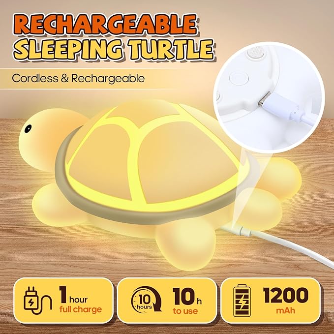 Turtle Night Light for Kids, 7 Color Changing & Touch Control, Rechargeable USB Silicone Squishy LED Lamp for Breastfeeding, Baby Toddler Sleep, Nursery Kids Bedside, Ideal Gift for Boys Girls