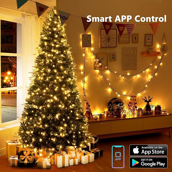 Brizled Smart Christmas Tree Lights, 66FT 200 LED Color Changing Bubble Candle String Lights App & Voice Control, Warm White & Color WiFi Xmas Light Music Sync for Indoor Outdoor Xmas Wedding Party